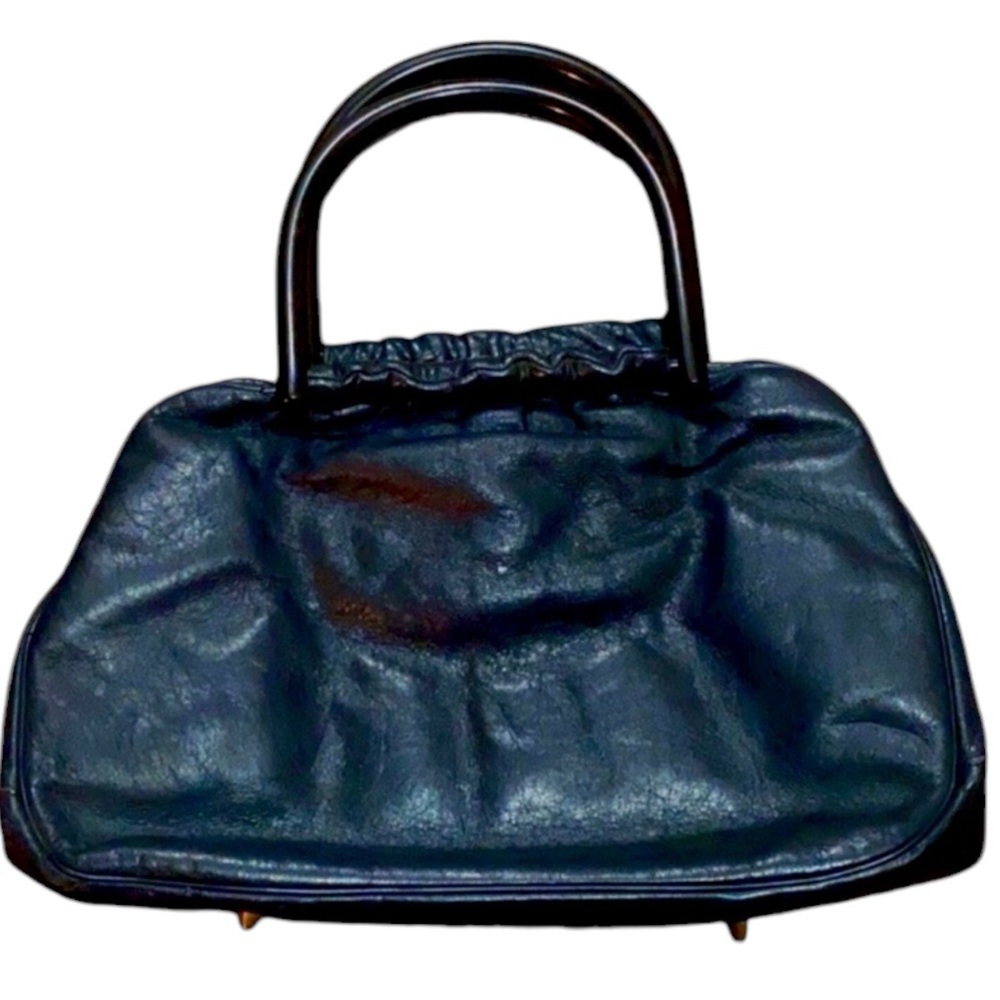 1950's Navy Leather Handbag with Coin Purse and Inner Compartments, by INGBER
